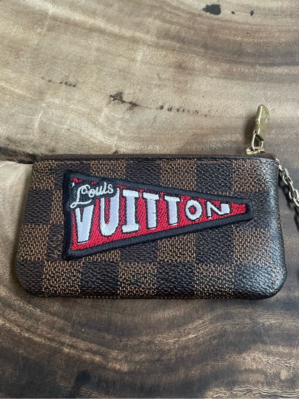 Louis Vuitton Damier key cles custom patch repaired zipper coin pouch